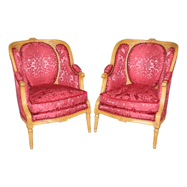 Fine Pair of French Louis XVI Bergere Chairs in Natural Walnut For Sale