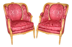 Fine Pair of French Louis XVI Bergere Chairs in Natural Walnut