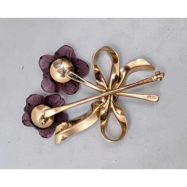 Metal Vintage 1950s Signed Napier Purple Glass & Faux-Pearls Floral Spray Brooch For Sale - Image 7 of 7