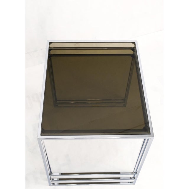 Set of Wide Rectangle Shape Chrome & Smoked Glass Nesting End Side Tables For Sale - Image 6 of 18