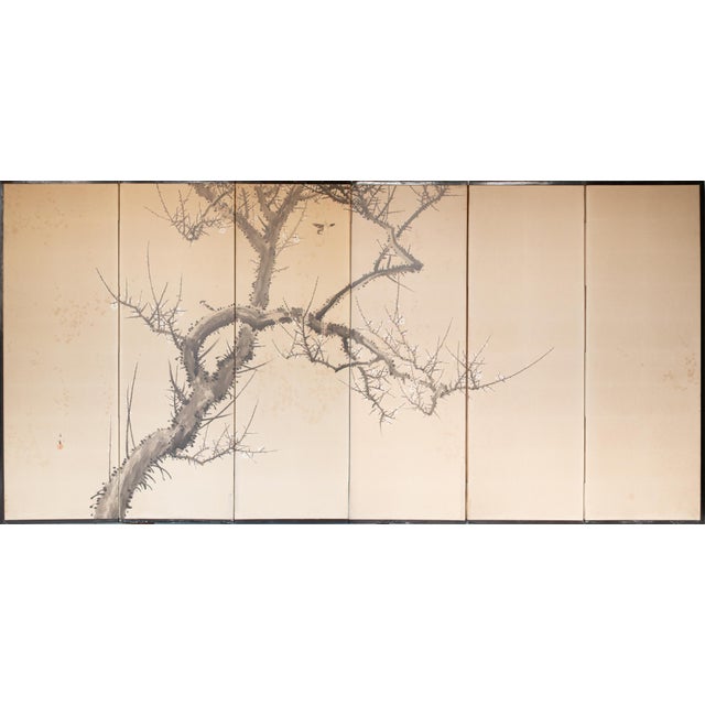 Large Taisho Japanese Byobu Screen "Sparrow and the Plum Tree" by Ryosetsu Kobe For Sale - Image 18 of 18