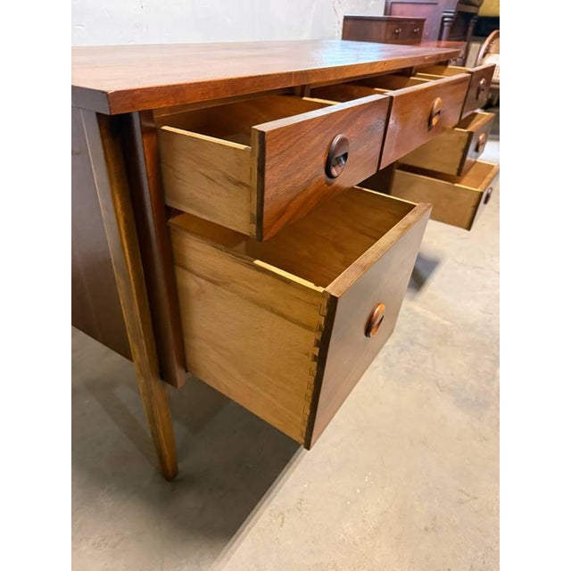 Mid Century Modern Walnut Writing Desk by Stanley Furniture For Sale - Image 11 of 18