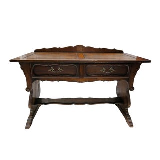 Antique Wooden Table With Two Drawers For Sale