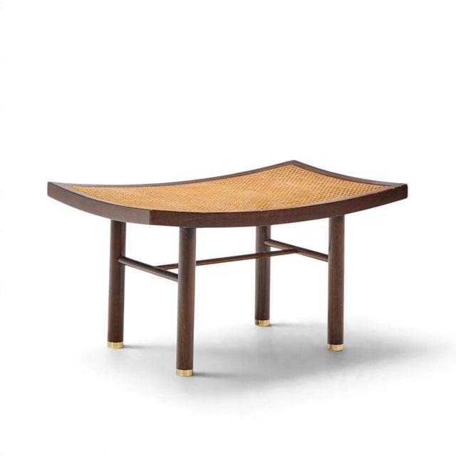 Michael Taylor for Baker Far East Collection Mid Century Cane and Mahogany Stool For Sale In Chicago - Image 6 of 10