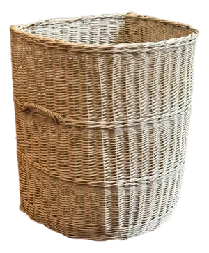 Large Mid-20th Century French-Style Curved Storage Basket in Crème