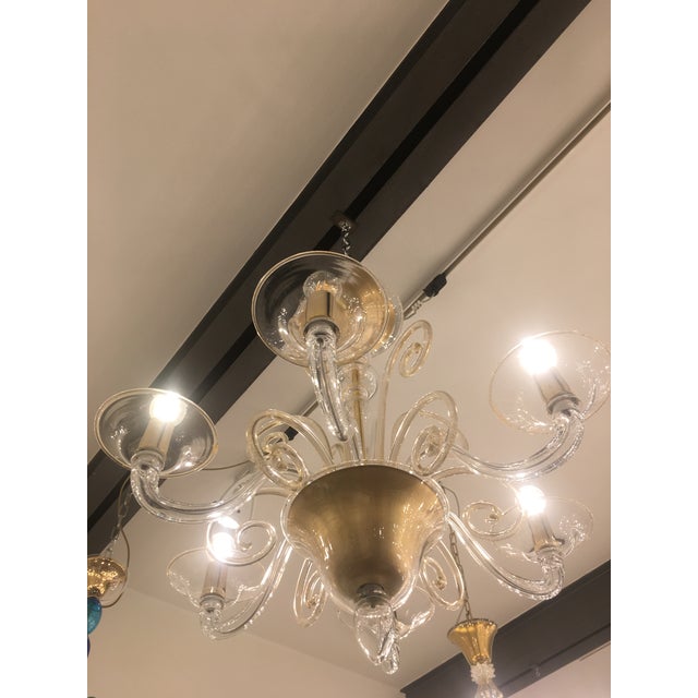 Contemporary Contemporary Transparent Gold Courls Murano Glass Chandelier For Sale - Image 3 of 7