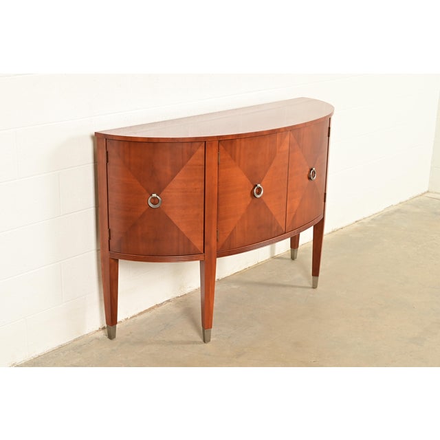 French Ethan Allen French Regency Louis XVI Inlaid Cherry Wood Demilune Sideboard For Sale - Image 3 of 12