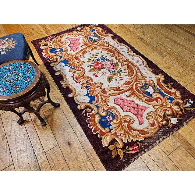 Vintage French Savonnerie Rug, Hand-Knotted Wool, Floral Pattern, Chocolate Brown & Ivory, 4’ X 7' For Sale - Image 4 of 13