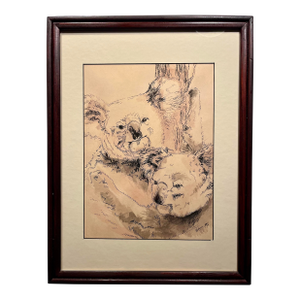 1974 Original Watercolor & Ink Australian Koala Bears Signed & Framed Painting