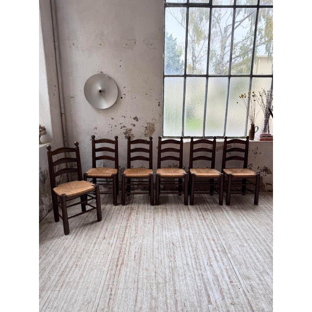 Oak and Straw Chairs by Dudouyt, 1940s, Set of 6 For Sale - Image 3 of 18