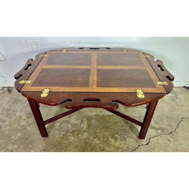 Brown English Chippendale Inlaid Mahogany Tea Table C. 1940's For Sale - Image 8 of 10