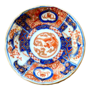 Antique Japanese Imari Porcelain Saucer Dish, Phoenix Medallion, Meiji Period Hand-Painted Arita Ware