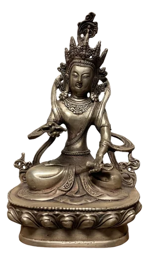 Indian Silvered Bronze Buddhist Deity Vajradhara Seated in Lotus Position