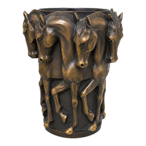 Bronze Eight Prancing Horse Vase Sculpture in the Style of Auguste Moreau, Art Nouveau Equestrian Vessel