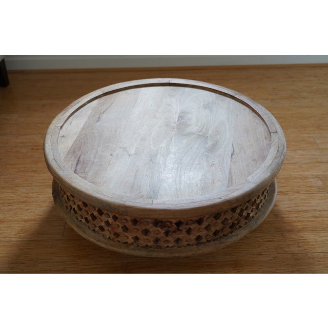 West Elm Carved Wood Round Coffee Table Chairish