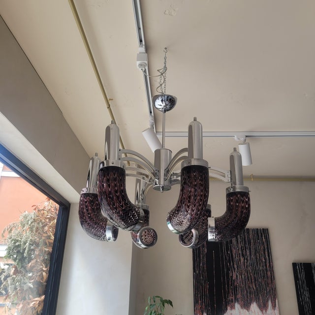 Pink Art Deco Murano Glass Chandelier, Italy, 1980s For Sale - Image 8 of 13