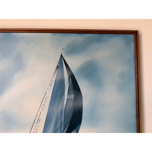 Sky Blue 1970s Mid-Century Sailboat Seascape Acrylic on Canvas Painting by Matson For Sale - Image 8 of 13