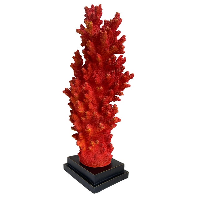2010s Large Faux Red Coral Sculpture on Black Base — Coastal Luxe Accent for Modern or Classic Interiors For Sale - Image 5 of 18