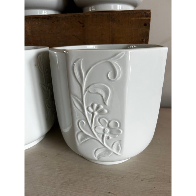 Ceramic Set of Four Limoges Glazed White Pottery Octagonal Planters With Floral Motif ~ Made in France For Sale - Image 7 of 10