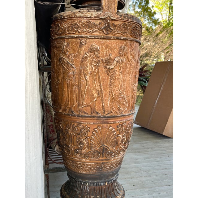 A rare formed “ Amphora” pair of Neoclassical made made from dense terracotta or possibly sandstone boat these massive...