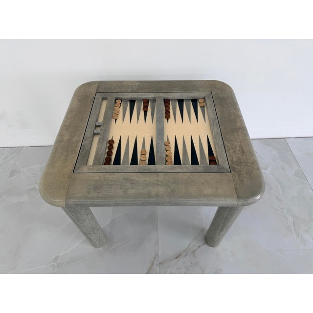 Goatskin and Suede Flip Top Game Table, Karl Springer, 1970's For Sale - Image 9 of 14