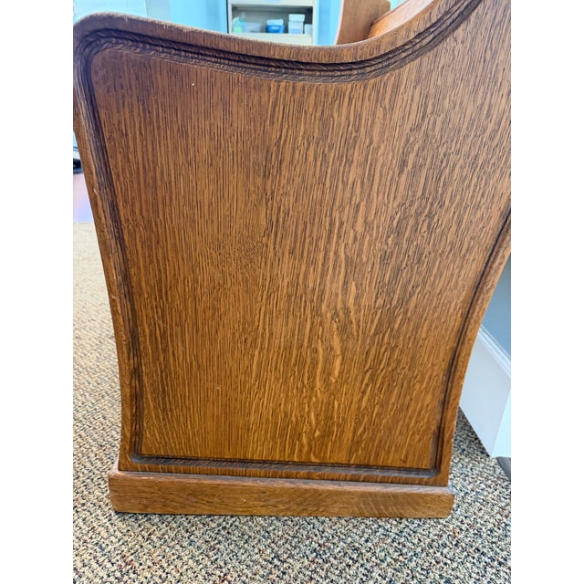Tiger Oak Antique Carved Church Bench Pew Seating For Sale - Image 9 of 9
