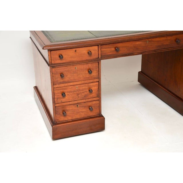 Brown Antique Victorian Pedestal Desk in Walnut with Leather Top, 1860s For Sale - Image 8 of 12
