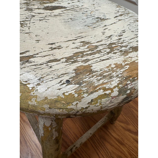 Antique Early American Farmhouse Painted Low Stool For Sale - Image 9 of 12