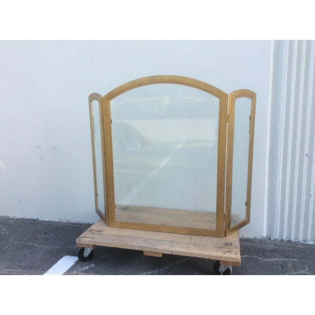 Contemporary 1980s Gilt Metal and Glass Fire Screen For Sale - Image 3 of 9