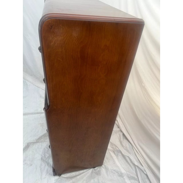 Early 20th Century French Art Deco Dresser Five Drawers Bakelite Brass Pulls Satin Waterfall Top For Sale - Image 5 of 12