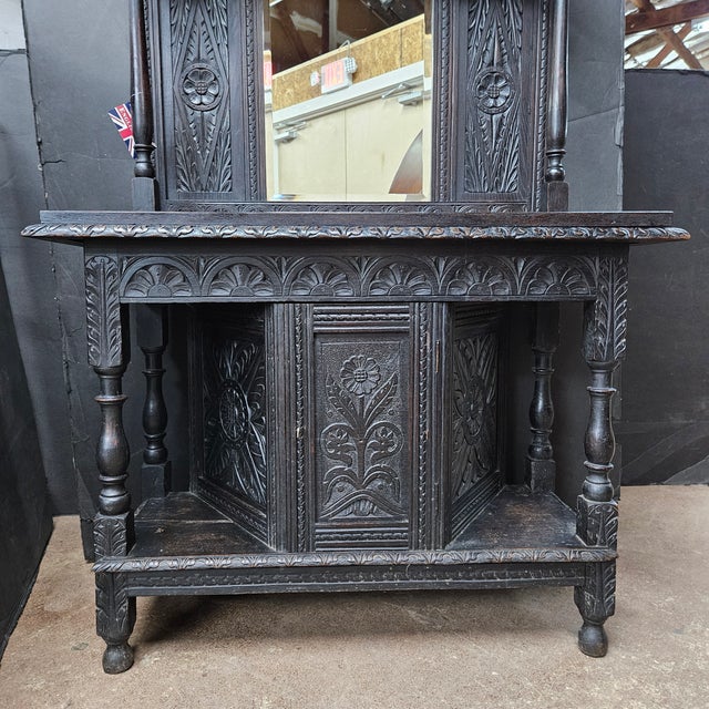 Late 19th Century Carved Oak Victorian Hall Table With Mirror and Column Supports For Sale - Image 12 of 18
