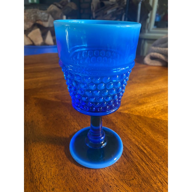 Blue 1 American Hobnail Blue Opalescent Westmoreland Style Goblet For Sale - Image 8 of 12