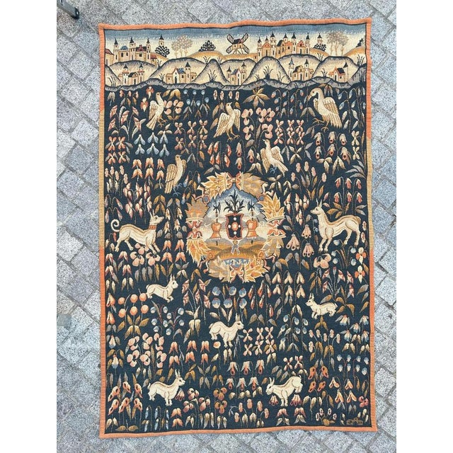 Vintage French Aubusson Style Jaquar Tapestry with Medieval Design, 1960s For Sale - Image 6 of 18