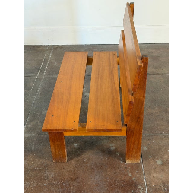 Brass Vintage French 1950s Brutalist Mahogany Bench For Sale - Image 8 of 18