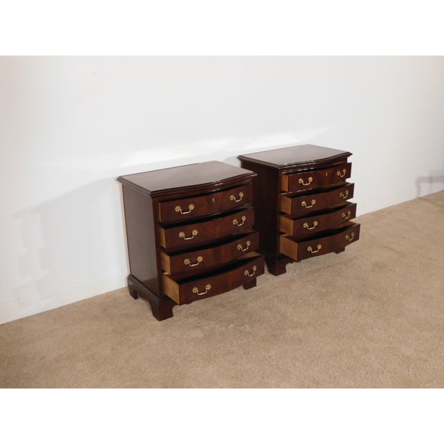 Pr Drexel Heritage 1990s Flame Mahogany Chippendale Serpentine Bedside Chests Nightstands For Sale - Image 9 of 11