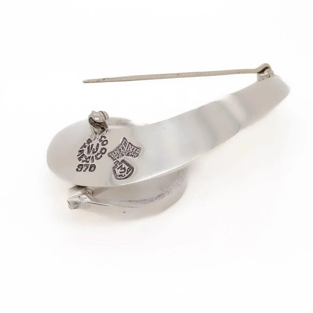 Metal Vintage Antonio Pineda Mexican Modernist 970 Silver & Pearl Brooch or Pin For Sale - Image 7 of 9