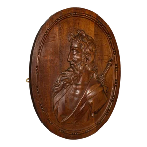 1900s Victorian Large Antique Italian Carved Portrait, Oak, Decorative Relief Panel