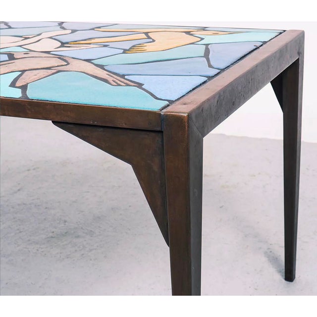 Vintage Metal Coffee Table in Ceramic Mosaic with Bird Motif, 1970s For Sale - Image 9 of 11