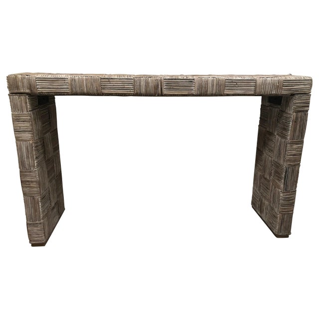 Whitewashed Woven Rattan Console Table For Sale - Image 13 of 13