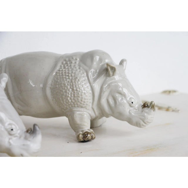 1950s French Glazed Earthenware Rhinoceros Figurines - a Pair For Sale - Image 5 of 13