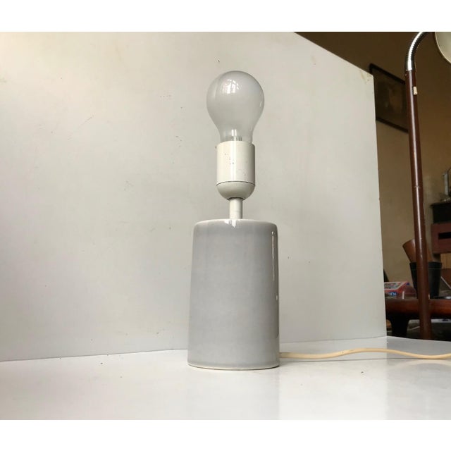 Cylindrical Gray Celadon Table Lamp by Aksel Larsen for Axella, 1970s For Sale - Image 3 of 10