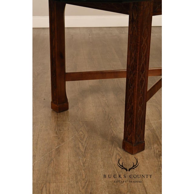 Chinese Chippendale Style Glass Top Mahogany Dining Table For Sale - Image 16 of 18