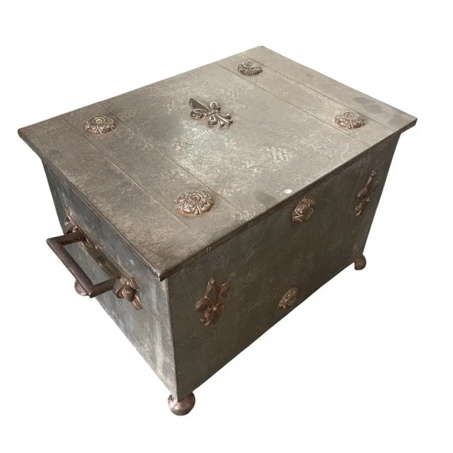This distinctive vintage English storage trunk or bin is a beautifully functional decorative piece. While it has a look...