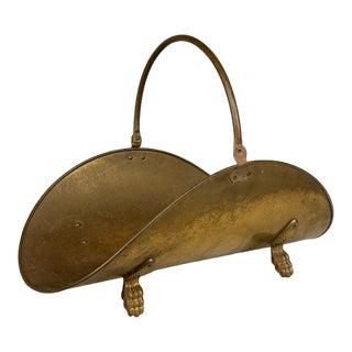 Vintage English Regency Brass Lions Paw Fireplace Firewood Log Holder For Sale