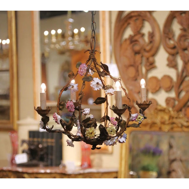 Decorate a powder room, bedroom, or breakfast area with this charming antique floral chandelier. Crafted in France circa...