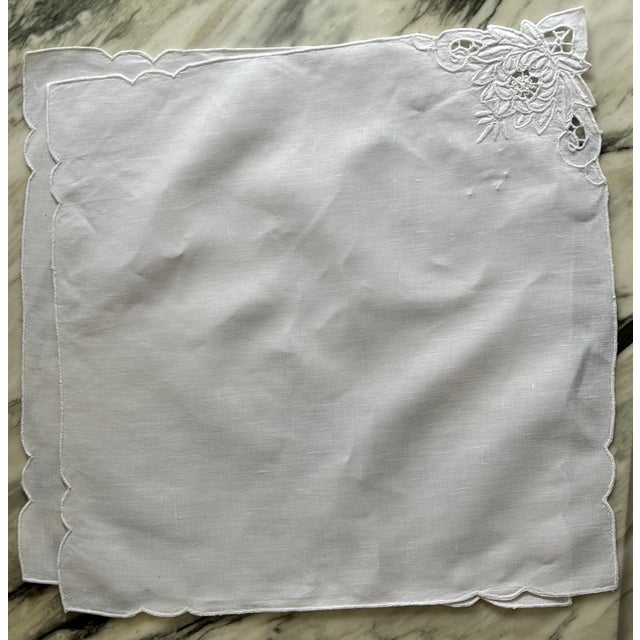 Vintage Lotus Flower Motif White Napkins - Set of 8 For Sale In Seattle - Image 6 of 14