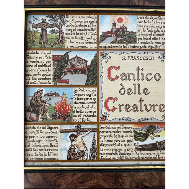 The Vintage Framed Wood Canticle Of The Creatures St. Francis Assisi measures 9 1/2" x 7 1/2" and is made of wood with a...