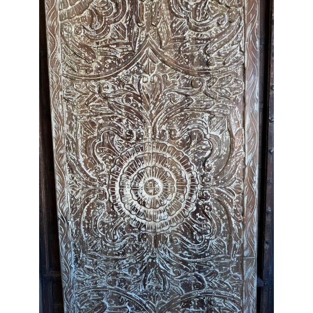 Mid-Century Modern Vintage Carved Wood Lotus Medallion Barn Door | Artisan Headboard Wall Panel 80x36 For Sale - Image 3 of 7