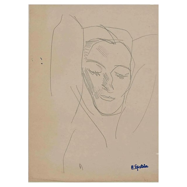 Henri Epstein, Female Face, Pencil Drawing, Early 20th Century For Sale
