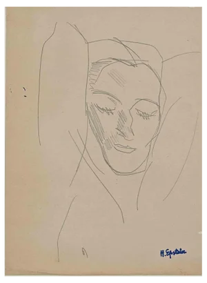 Henri Epstein, Female Face, Pencil Drawing, Early 20th Century
